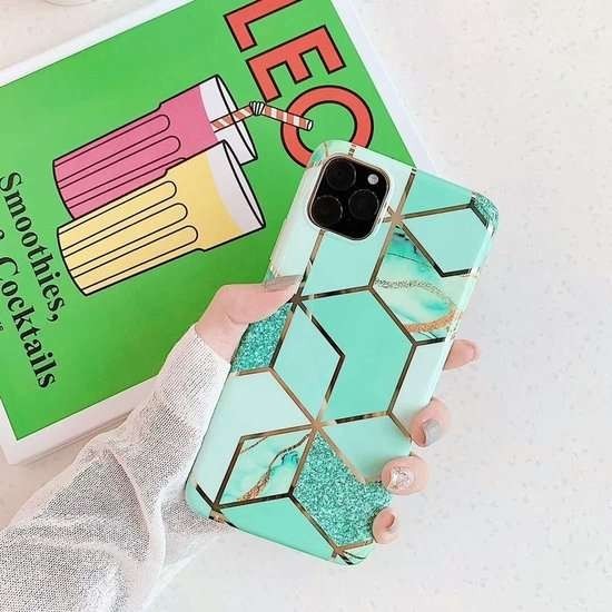 Husa protectie pentru Huawei P Smart 2020 Soft IMD TPU Marble Geometric Verde - Image 2