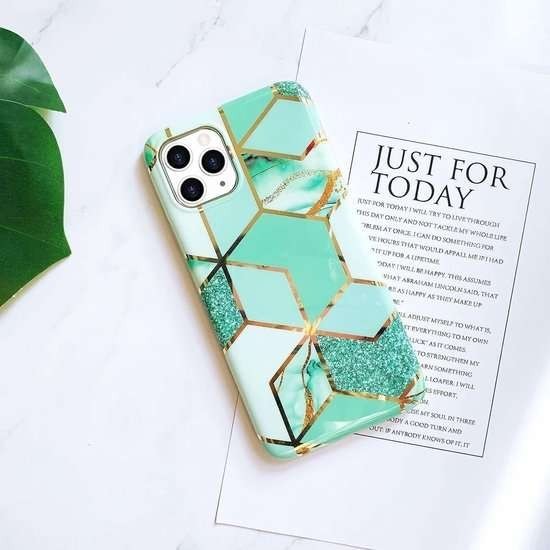 Husa protectie pentru Huawei P Smart 2020 Soft IMD TPU Marble Geometric Verde - Image 3