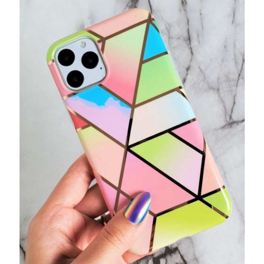 Husa protectie pentru Samsung A51 Soft IMD TPU Marble Geometric Roz - Image 2