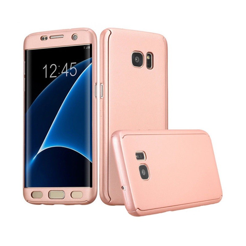 Husa Samsung Galaxy A7 2017 Full Cover 360 Roz Auriu + Folie de protectie - Image 4