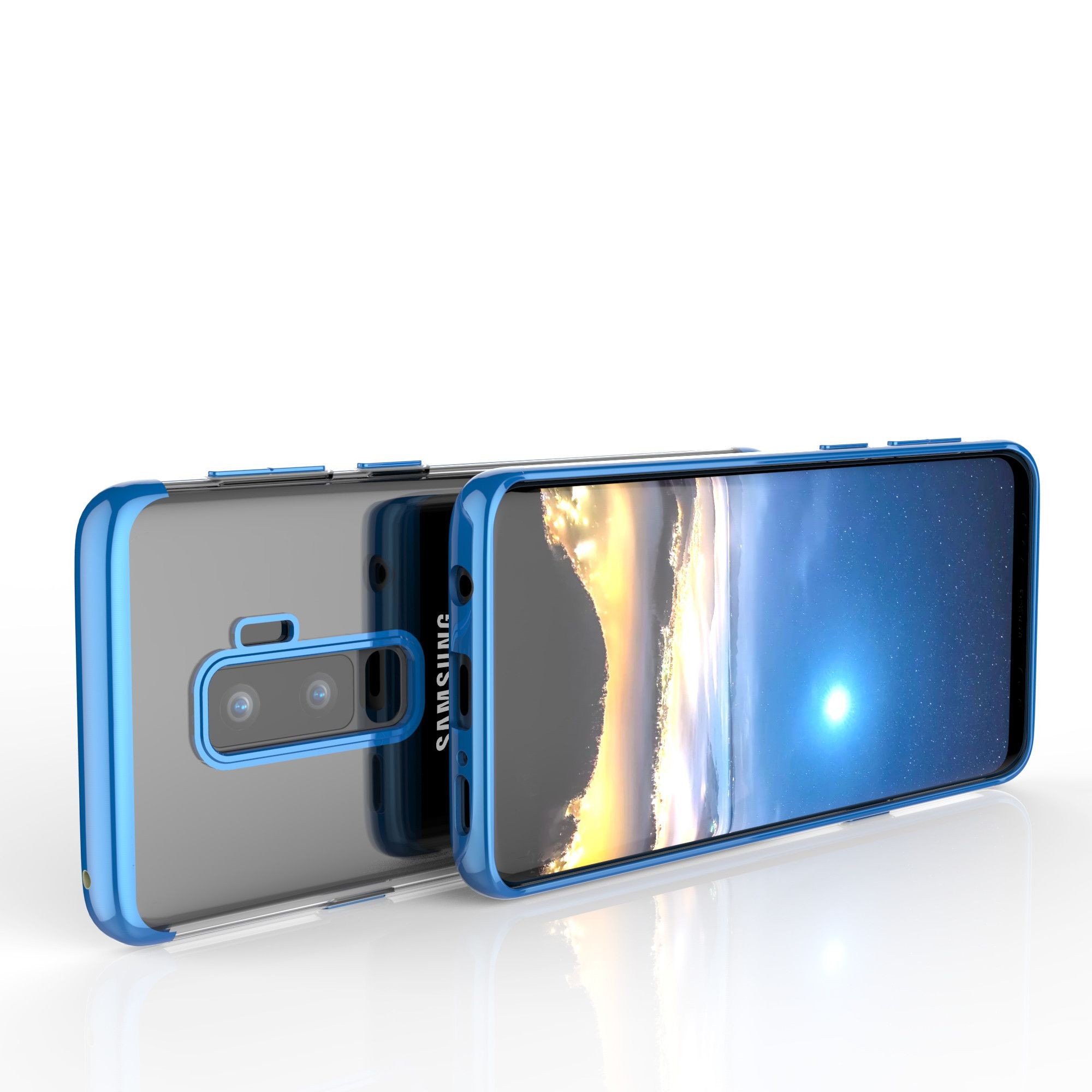 Husa Samsung Galaxy S9 Plus Transparent cu Margini Albastre - Image 4