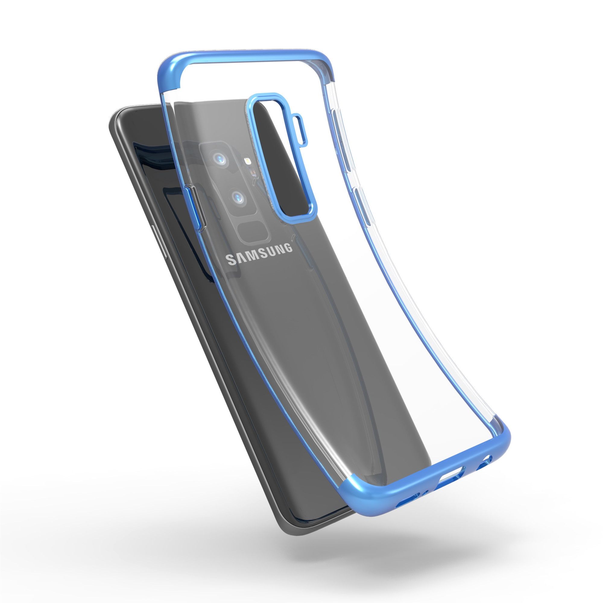 Husa Samsung Galaxy S9 Plus Transparent cu Margini Albastre - Image 6