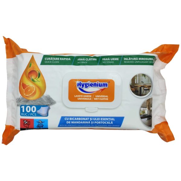 Hygienium Lavete Umede Universale 100 buc Bicarbonat Mandarina Portocala