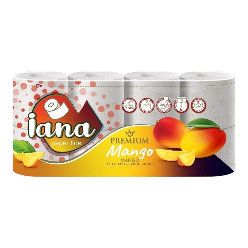 Iana Hartie Igienica, 8 ROLE in 3 STR, Premium Mango