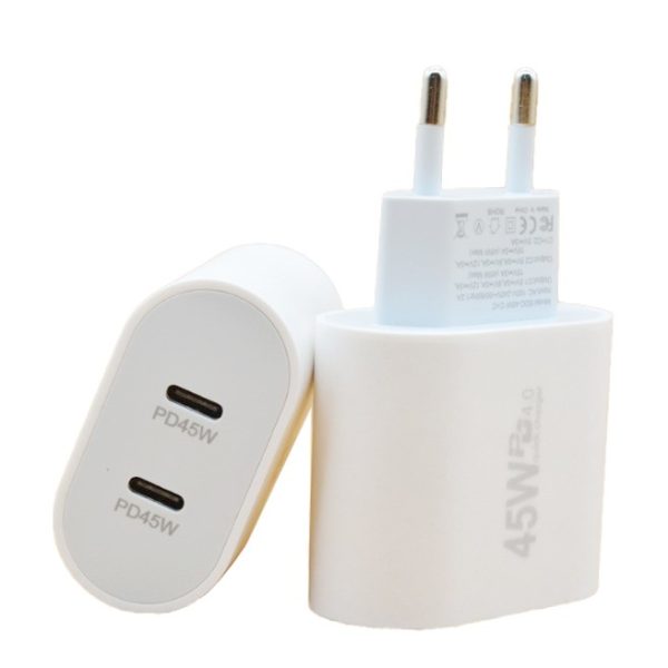 Incarcator Fast Charge pentru Telefon, Flippy, Power Delivery 45W, Dual Port Type-C PD45W, Compatibil cu orice Telefon, Alb