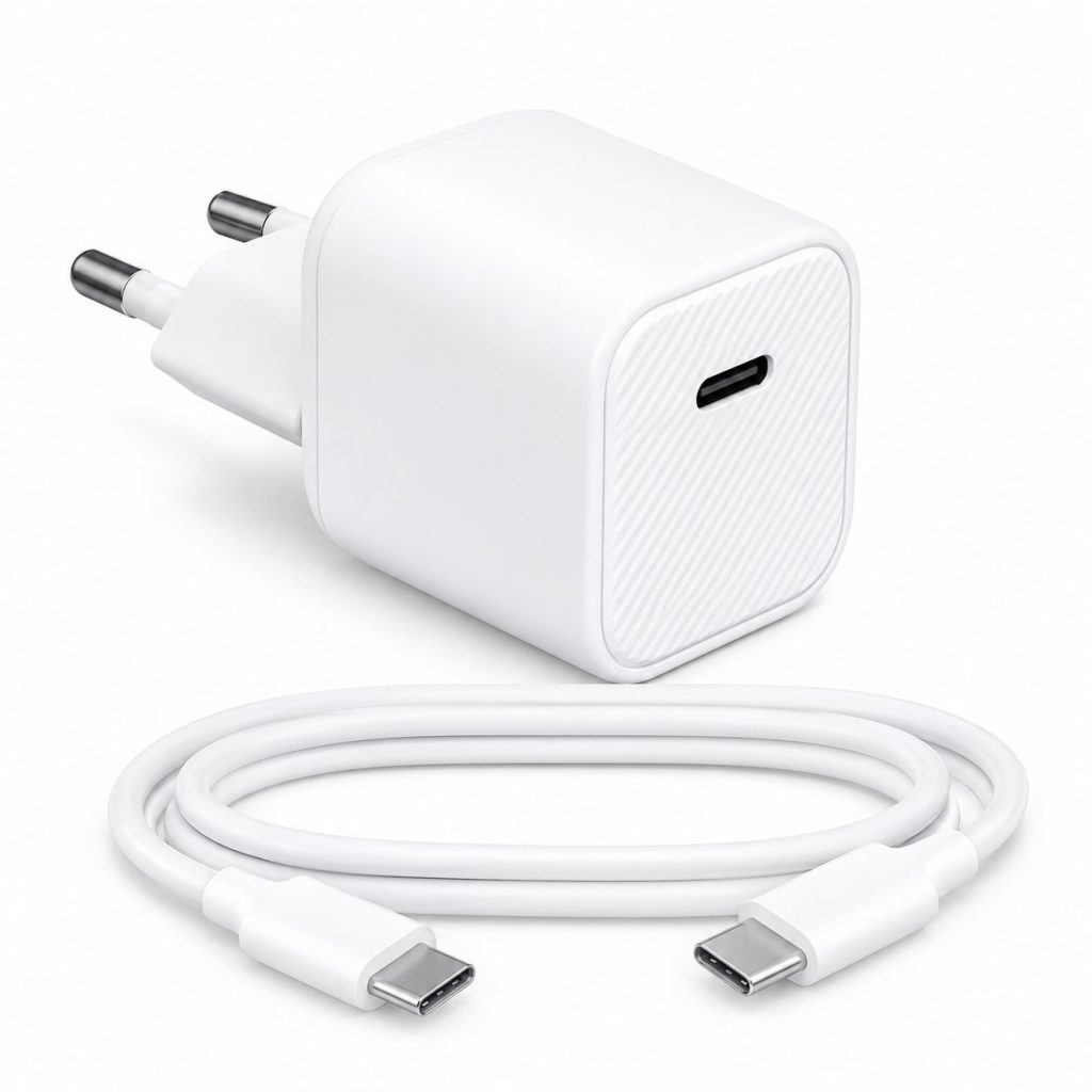 Incarcator USB-C 45W, Flippy, Compatibil iPhone 17, Fast Charge, Format Patrat Compact, Standard European, 68.5x36 mm, Alb