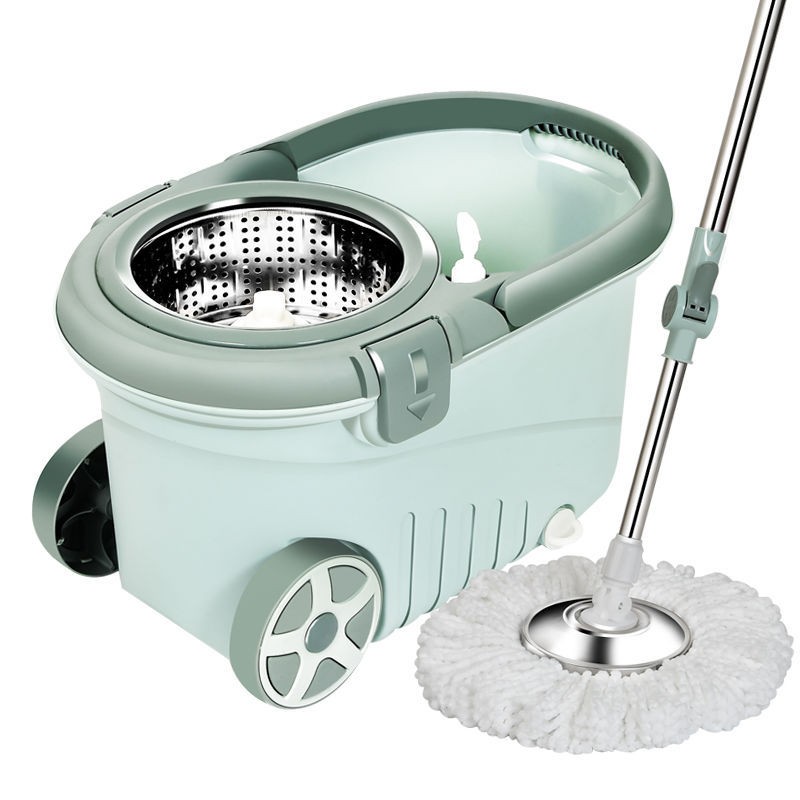Set mop rotativ cu galeata Flippy, material plastic si microfibra, o rezerva inclusa, rezistent, cu dop scurgere, vas detasabil, orificiu pentru solutie, pentru interior, capacitate 8 l, verde