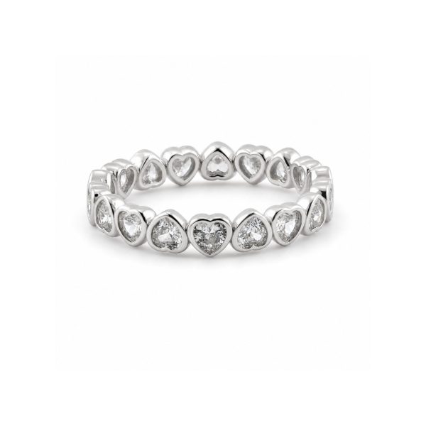 Inel din Argint 925, Jolie Silver, Model Circular cu Inimi, cu Pietre Albe în Formă de Inimă, Finisaj Lucios, Mărimea 54, ArgintiuInel Argint 925 Circular Inimi cu  Pietre M54