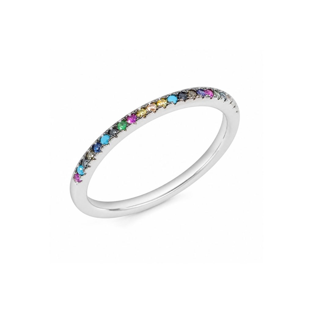 Inel Argint 925 cu Minizirconii Colorate, Marime 56, 1.1 g