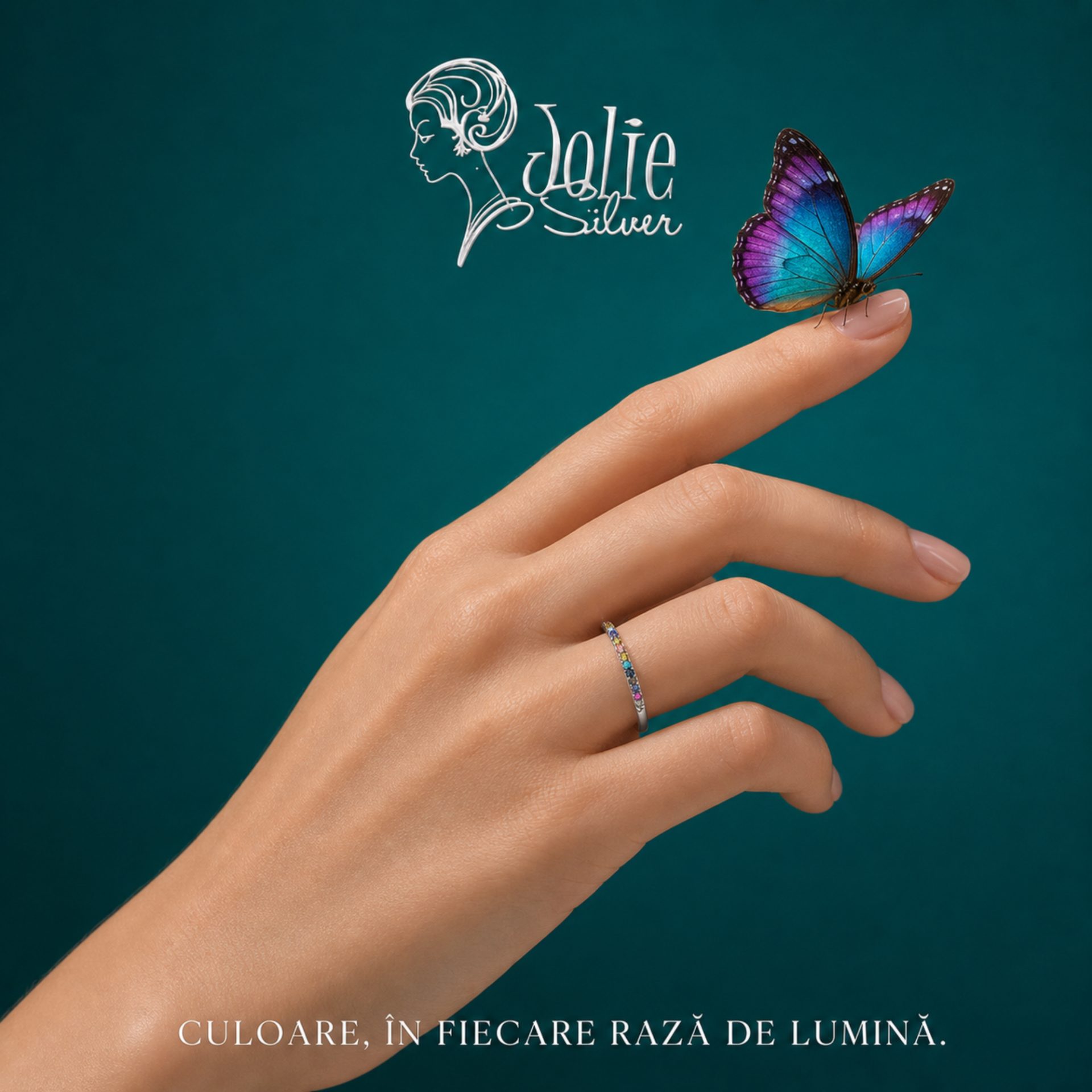 Inel Argint 925 cu Minizirconii Colorate, Marime 56, 1.1 g - Image 2
