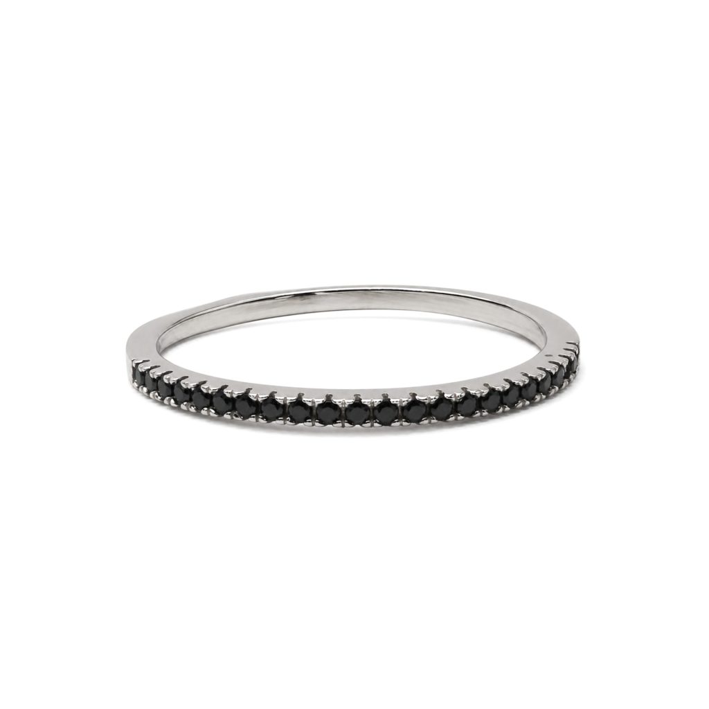 Inel din Argint 925, Model Bandă Subțire cu Minizirconii Negre, Mărime 53, Greutate 1.185 g, Argintiu