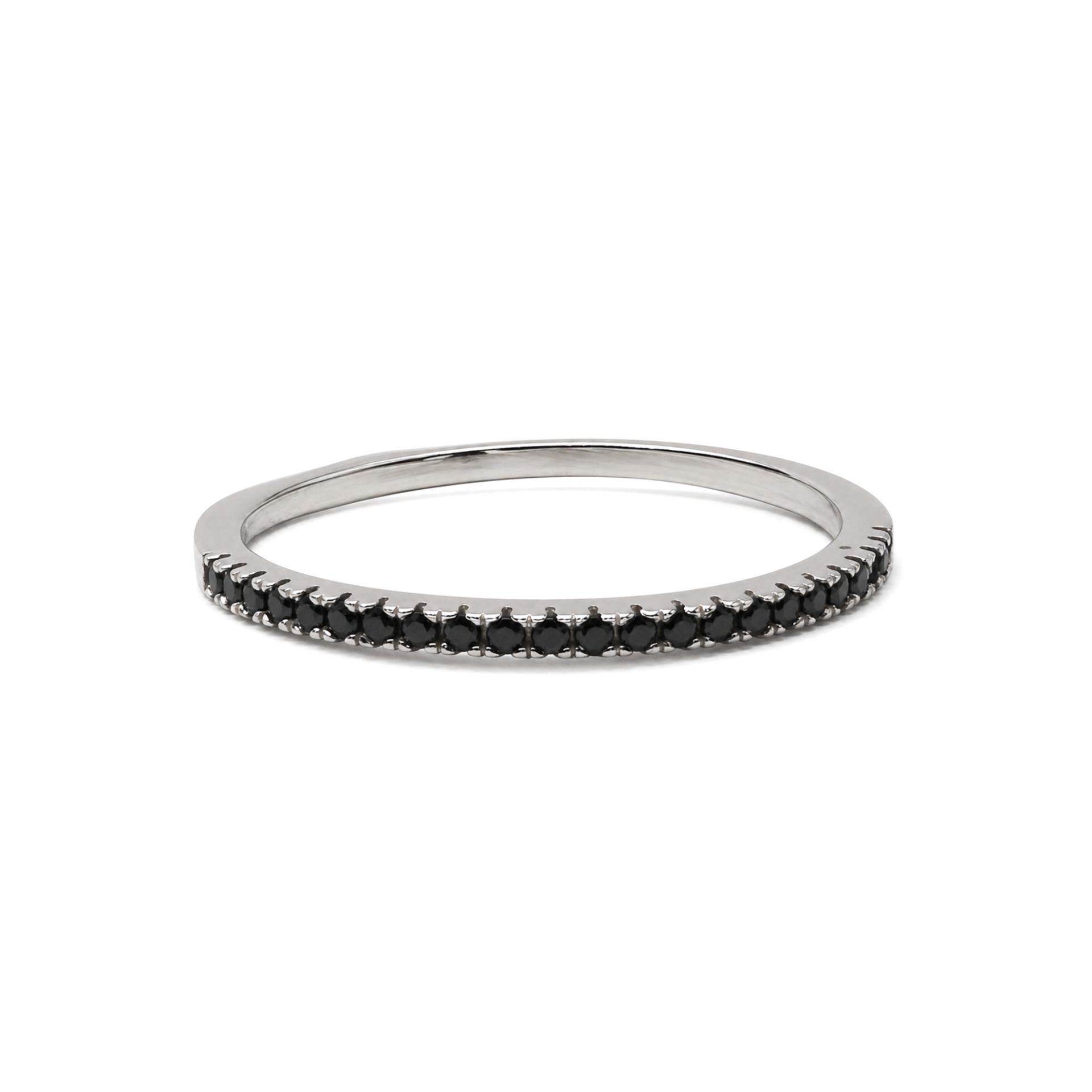 Inel din Argint 925, Model Bandă Subțire cu Minizirconii Negre, Mărime 53, Greutate 1.185 g, Argintiu