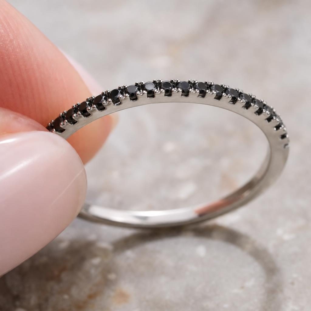 Inel din Argint 925, Model Bandă Subțire cu Minizirconii Negre, Mărime 53, Greutate 1.185 g, Argintiu - Image 3