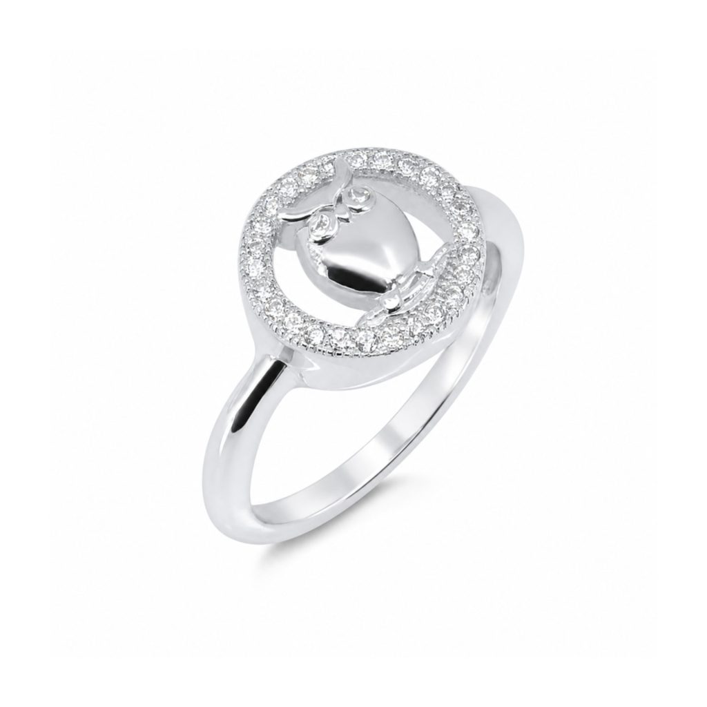 Inel din Argint 925, Jolie Silver, Model Bufnita, Design Decorativ, Finisaj Lucios, Marimea 56, Argintiu