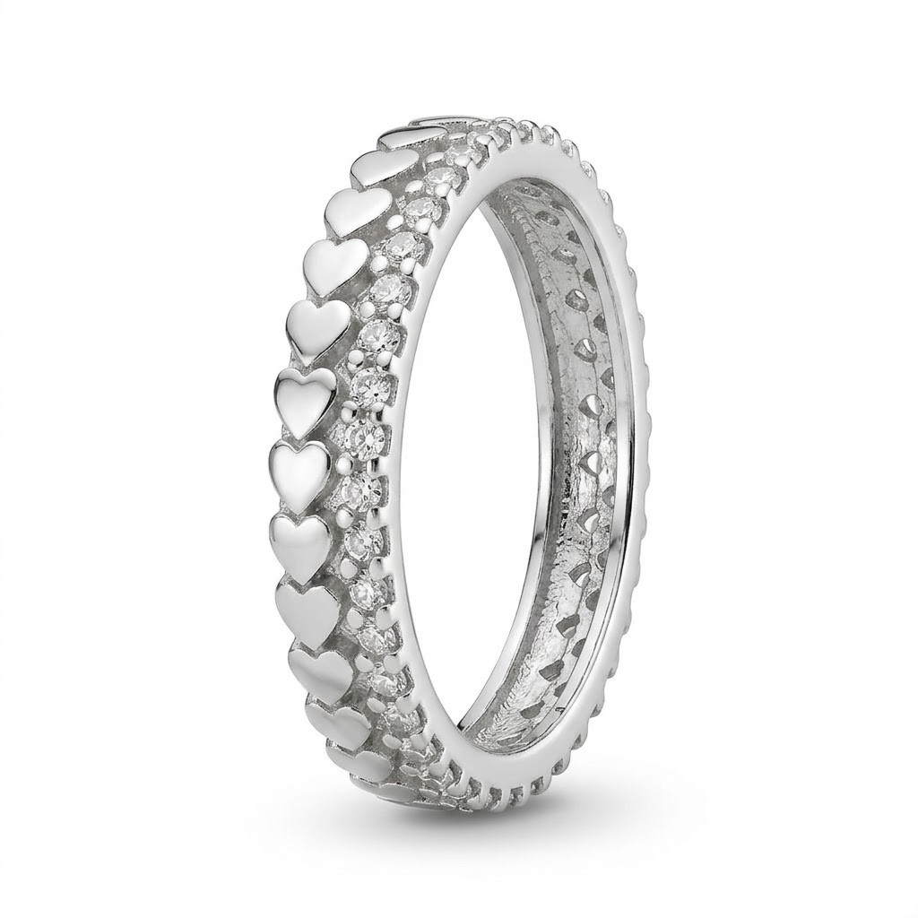 Inel din Argint 925,  Jolie Silver, Model Inimi si Zirconiu