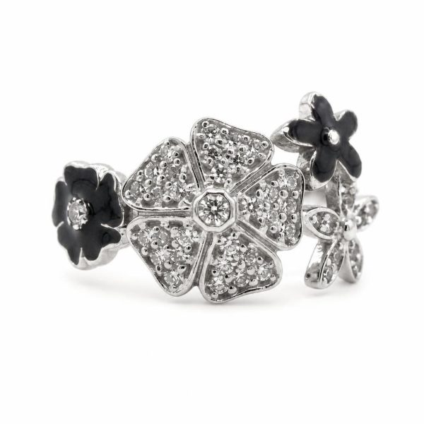 Inel pentru Dama Argint 925, Jolie, Model Trifoi cu Email Negru, 2.9 g, Marimea 57, Argintiu/Negru