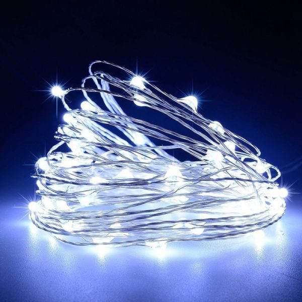 Instalatie de Craciun, Flippy, Decoratiune de Craciun, 100 Beculete LED, cu Baterii si Telecomanda, cu 8 Functii, Lungime 10 m, Alb rece