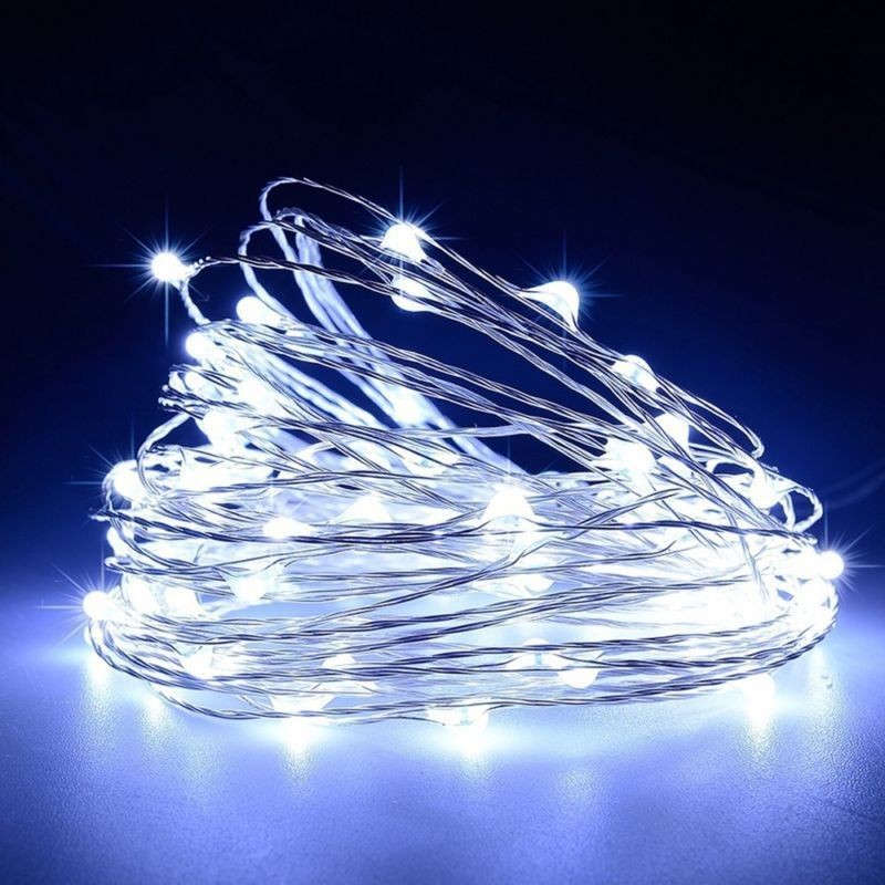 Instalatie de Craciun, Flippy, Decoratiune de Craciun, 100 Beculete LED, cu Baterii si Telecomanda, cu 8 Functii, Lungime 10 m, Alb rece