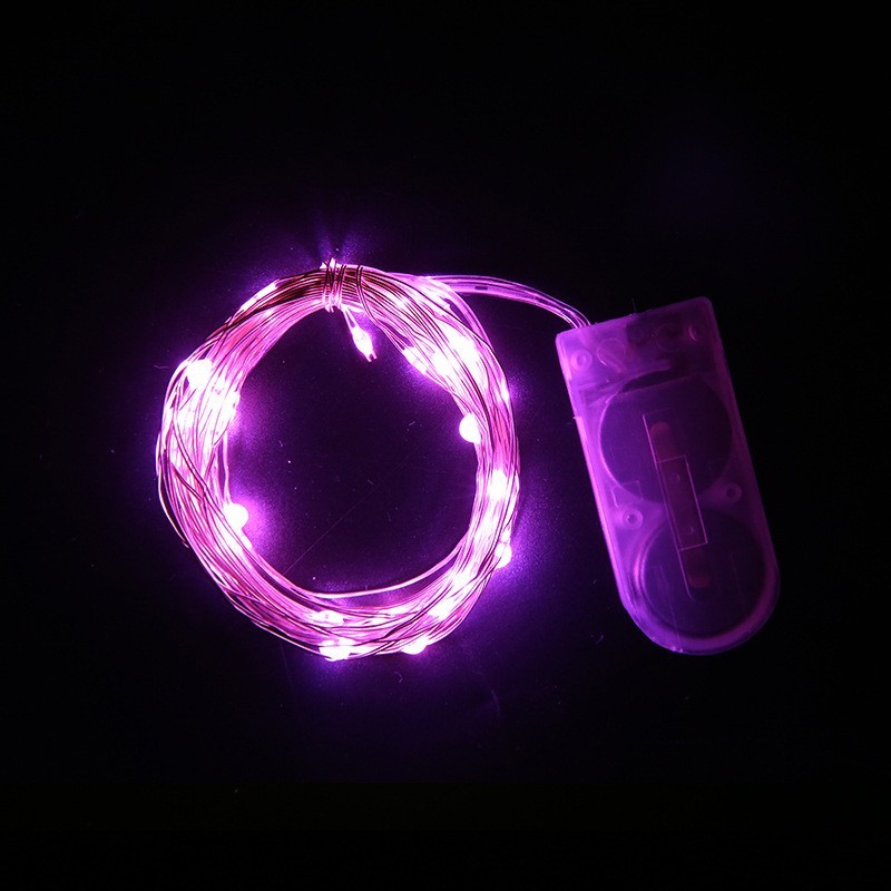 Instalatie Craciun, 2 metri, 20 LED-uri, Roz, cu baterii, fir cupru, liniar, interior/exterior, Flippy