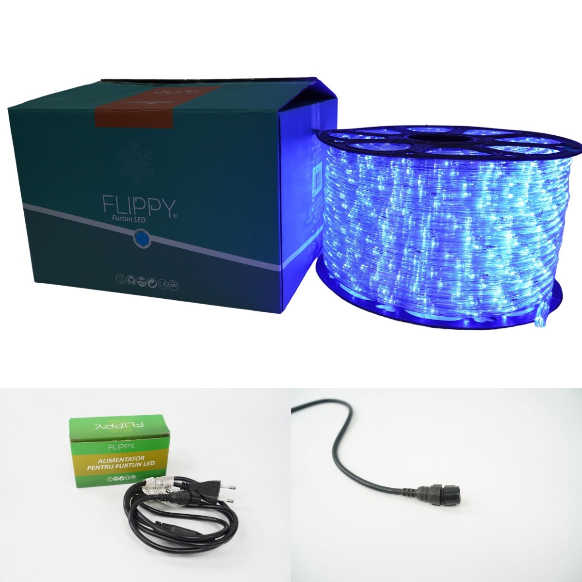 Instalatie Craciun, 22 m, 528 Led-uri, Furtun Luminos, Albastru, Transformator, Sectionabila, 220 V, Flippy - Image 11