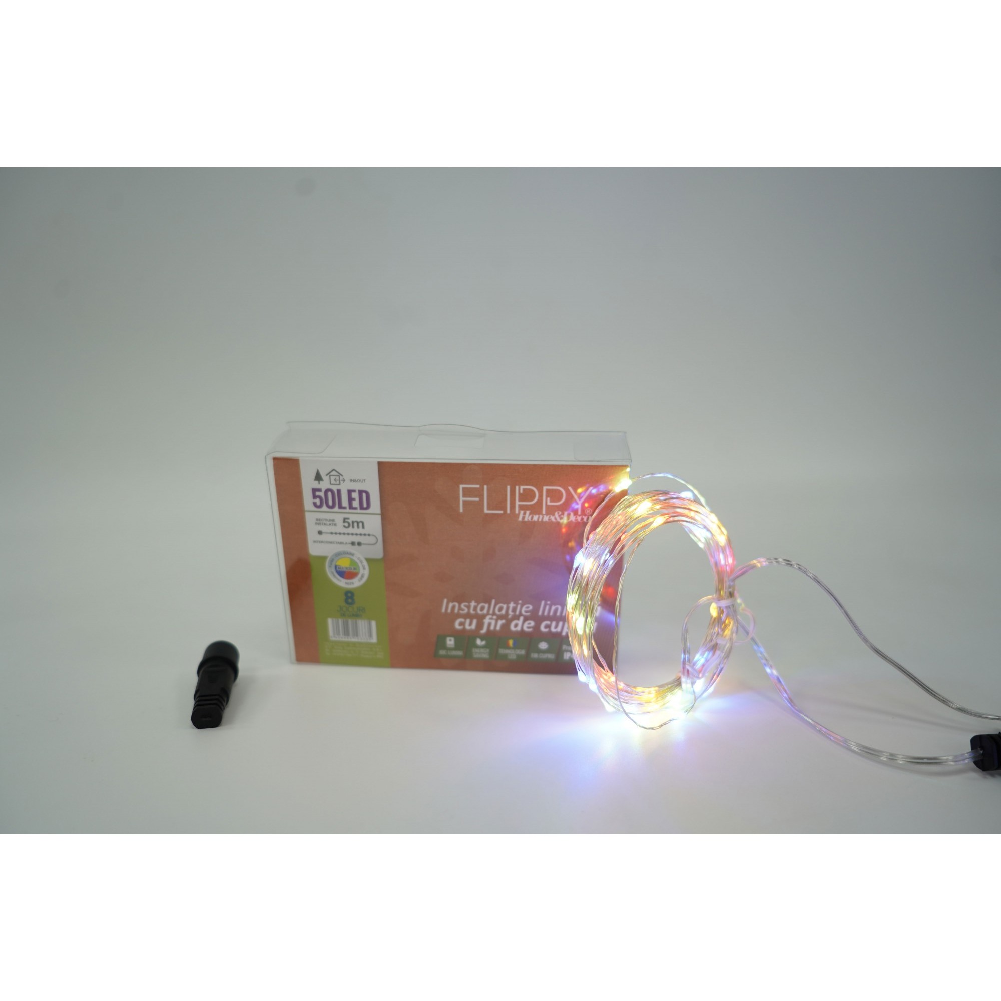 Instalatie Craciun, 25 m, 250 Led-uri, Liniara, Multicolor, 8 jocuri de lumini, Transformator, Interconectabila, Prelungitor 5 m inclus, Fir Cupru, Flippy - Image 3