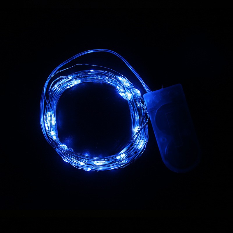 Instalatie Craciun, 3 metri, 30 LED-uri, Albastru, cu baterii, fir cupru, liniar, interior/exterior, Flippy