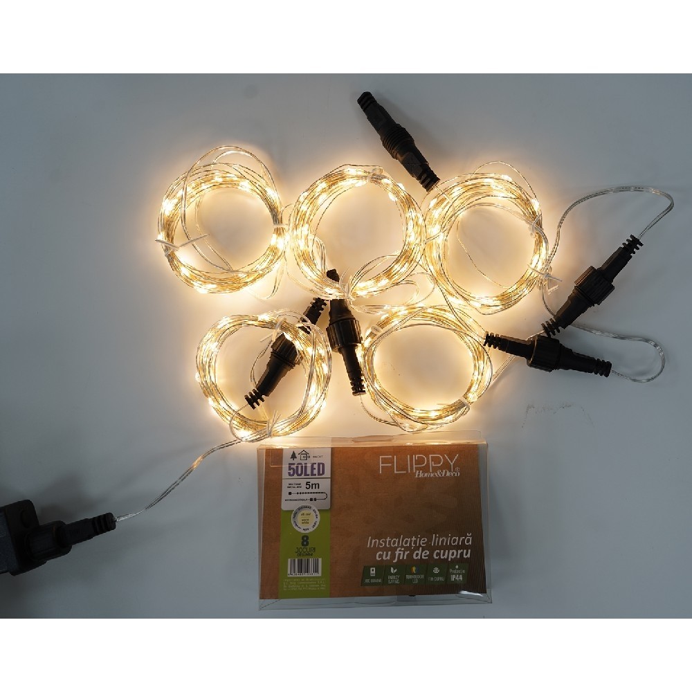 Instalatie Craciun, 30 m, 300 Led-uri, Liniara, Alb Cald, 8 jocuri de lumini, Transformator, Interconectabila, Prelungitor 5 m inclus, Fir Cupru, Flippy - Image 11