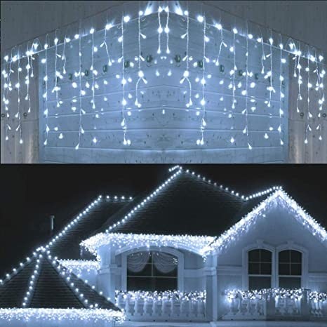 Instalatie Craciun, 35 m, 1001 Led-uri ,Franjuri, Albastru, 8 jocuri de lumini, Transformator cu telecomanda, Interconectabila, Prelungitor 3 m inclus, Fir Alb, Flippy - Image 6