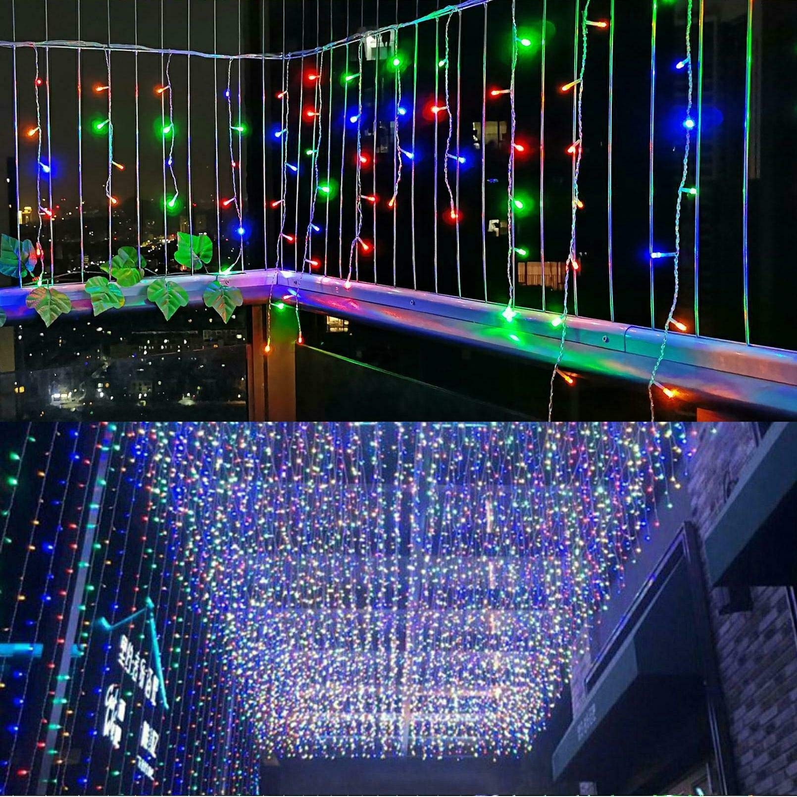Instalatie Craciun, 5 m, 143 Led-uri ,Franjuri, Multicolor, Flash, Transformator cu telecomanda, Interconectabila, Prelungitor 5 m inclus, Fir Negru, Flippy - Image 4