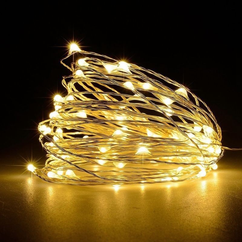 Instalatie de Craciun, Flippy, Decoratiune de Craciun, 50 Beculete LED, cu Baterii si Telecomanda, cu 8 Functii, Lungime 5 m, Alb Cald