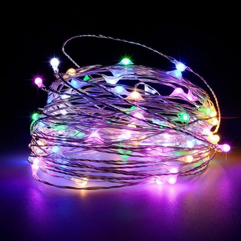 Instalatie de Craciun, Flippy, Decoratiune de Craciun, 50 Beculete LED, cu Baterii si Telecomanda, cu 8 Functii, Lungime 5 m, Multicolor