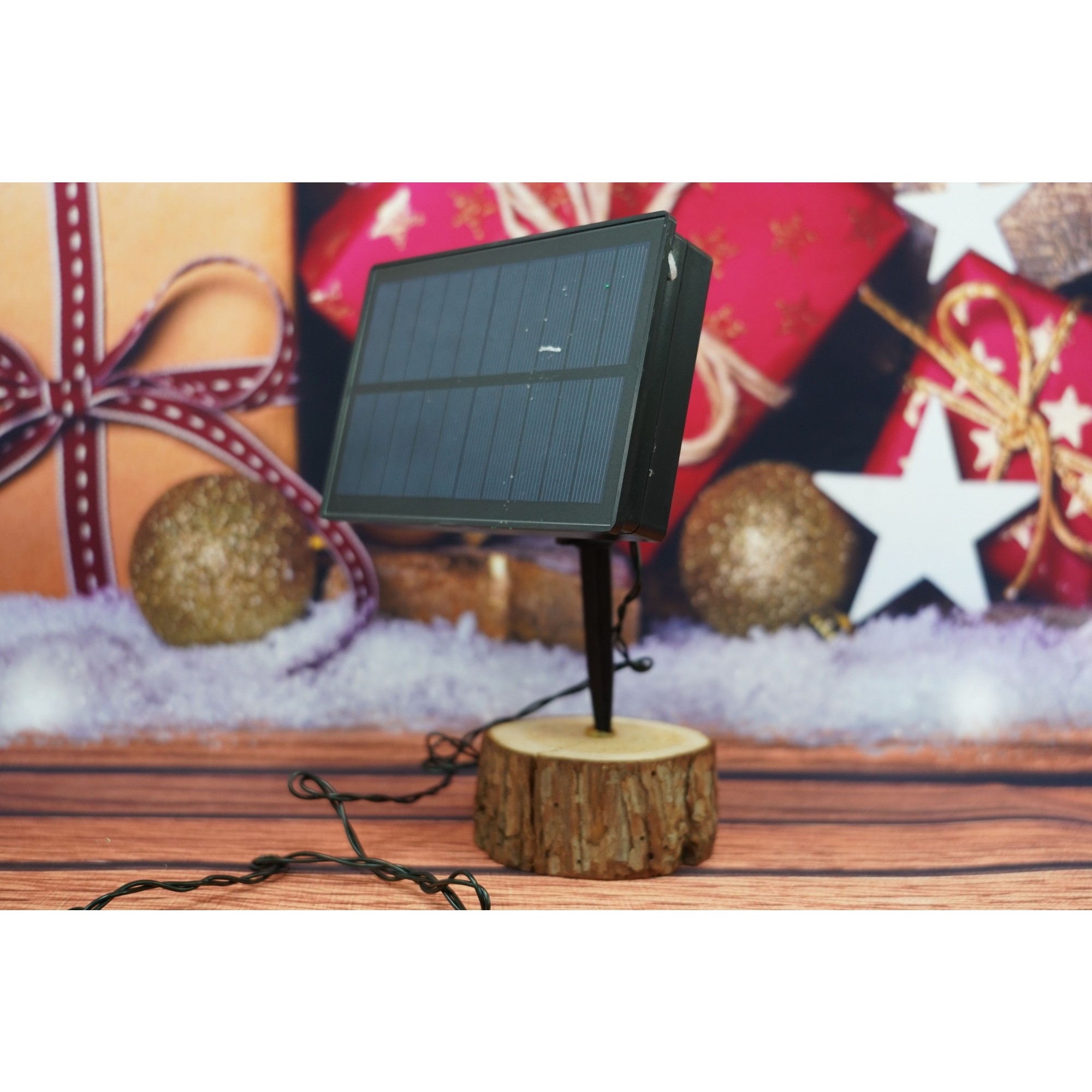 Instalatie Craciun, 8 metri, 50 de LED-uri, alb cald, telecomanda 8 functii, cu energie solara, fir negru, liniar, interior/exterior, Flippy - Image 3