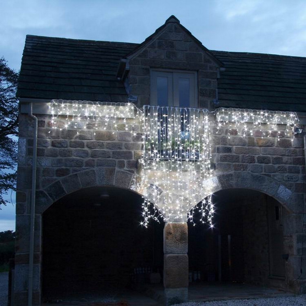 Instalatie Craciun Profesionala de Exterior IP65, Tip Perdea, 20m x 2m, 4000 Led-uri Mari, Alb rece, cu flash, Alimentator si prelungitor 6,5 m, Interconectabila, Fir negru, Flippy - Image 9