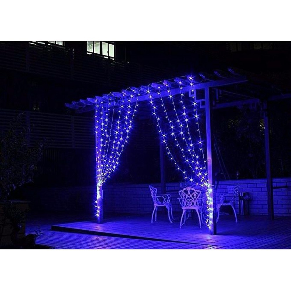 Instalatie Craciun, Tip Perdea, IP44, 14 m x 1 m, 840 LED-uri, Albastru, cu flash, Transformator, Interconectabila, Prelungitor 3 m inclus, Fir transparent, Interior/ Exterior, Flippy - Image 10