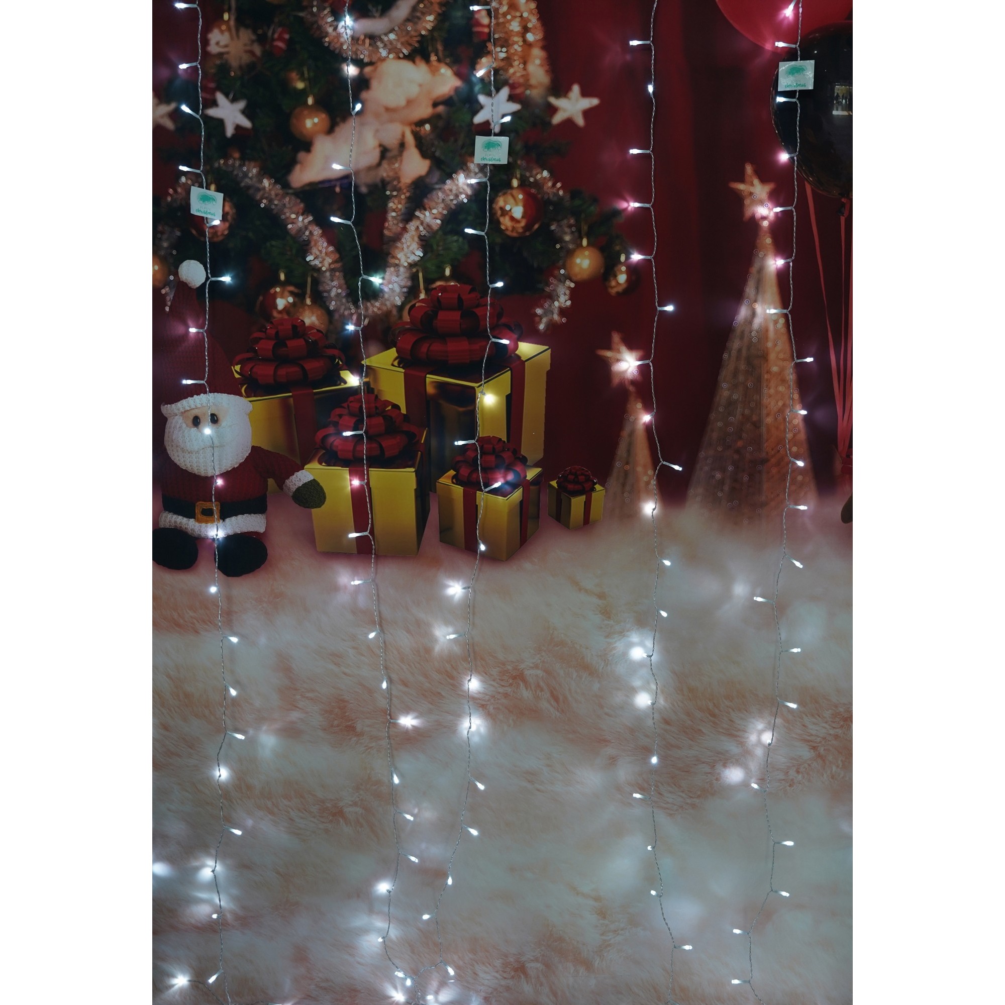 Instalatie Craciun, Tip Perdea, IP44, 2 m x 2 m, 240 LED-uri, Alb rece, 8 jocuri de lumini, Transformator, Interconectabila, Prelungitor 3 m inclus, Fir transparent, Interior/ Exterior, Flippy - Image 5