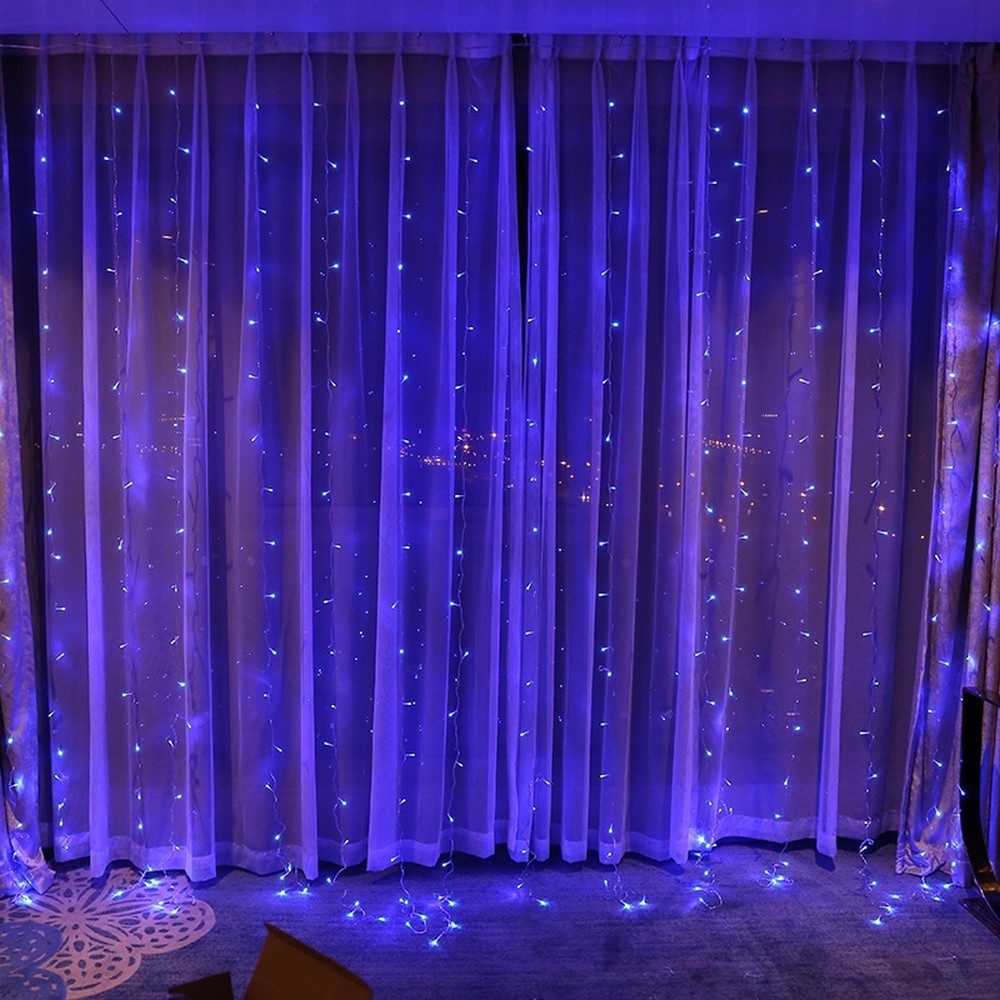 Instalatie Craciun, Tip Perdea, IP44, 2 m x 2 m, 240 LED-uri, Albastru, cu flash, Transformator cu telecomanda, Interconectabila, Prelungitor 3 m inclus, Fir transparent, Interior/ Exterior, Flippy - Image 9