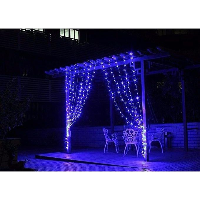 Instalatie Craciun, Tip Perdea, IP44, 5 m x 1 m, 300 LED-uri, Albastru, cu flash, Transformator, Interconectabila, Prelungitor 5 m inclus, Fir transparent, Interior/ Exterior, Flippy - Image 5