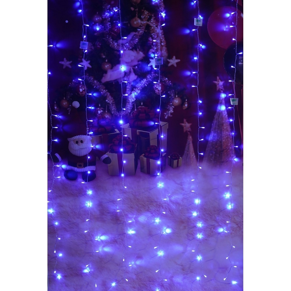 Instalatie Craciun, Tip Perdea, IP44, 6 m x 2 m, 720 LED-uri, Albastru, 8 jocuri de lumini, Transformator cu telecomanda, Interconectabila, Prelungitor 5 m inclus, Fir transparent, Interior/ Exterior, Flippy - Image 10