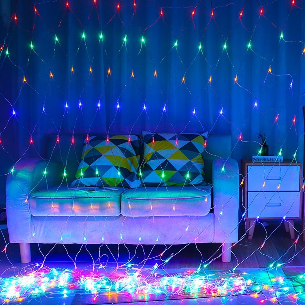 Instalatie Craciun, Tip Plasa, 13 m x 2 m, 1040 LED-uri, Multicolor, 8 jocuri de lumini, Transformator, Interconectabila, Prelungitor 3 m inclus, Fir transparent, Flippy - Image 4
