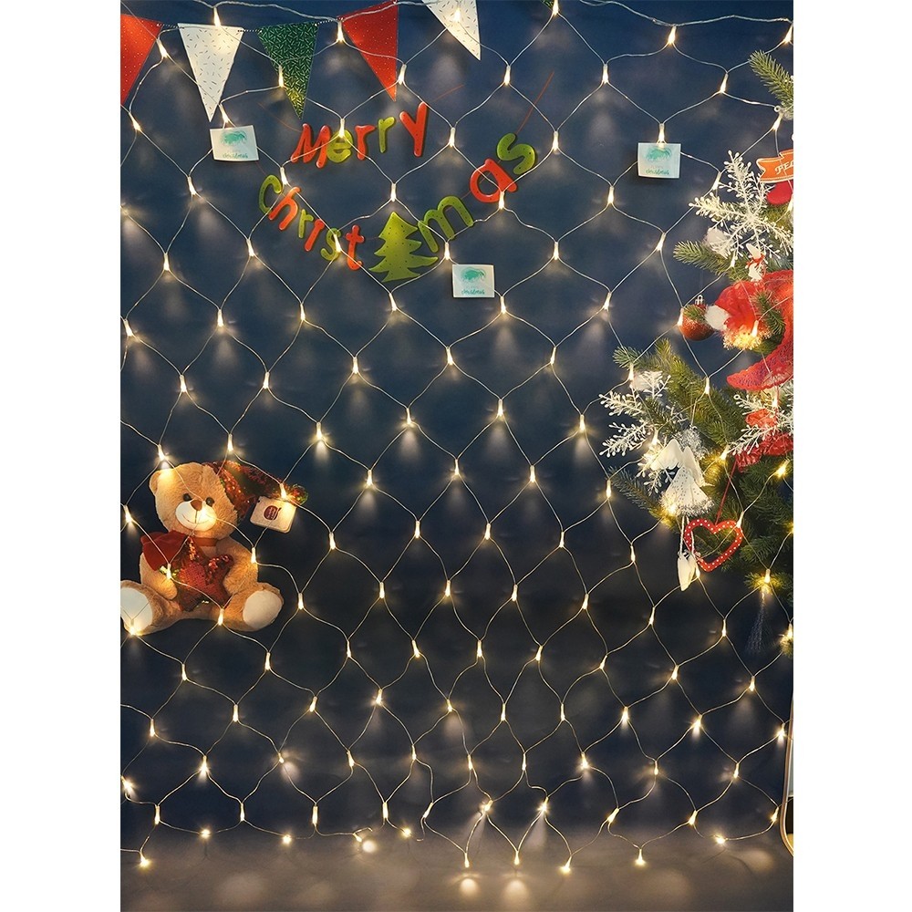 Instalatie Craciun, Tip Plasa, 15 m x 2 m, 1200 LED-uri, Alb cald, 8 jocuri de lumini, Transformator cu telecomanda, Interconectabila, Prelungitor 3 m inclus, Fir transparent, Flippy - Image 5