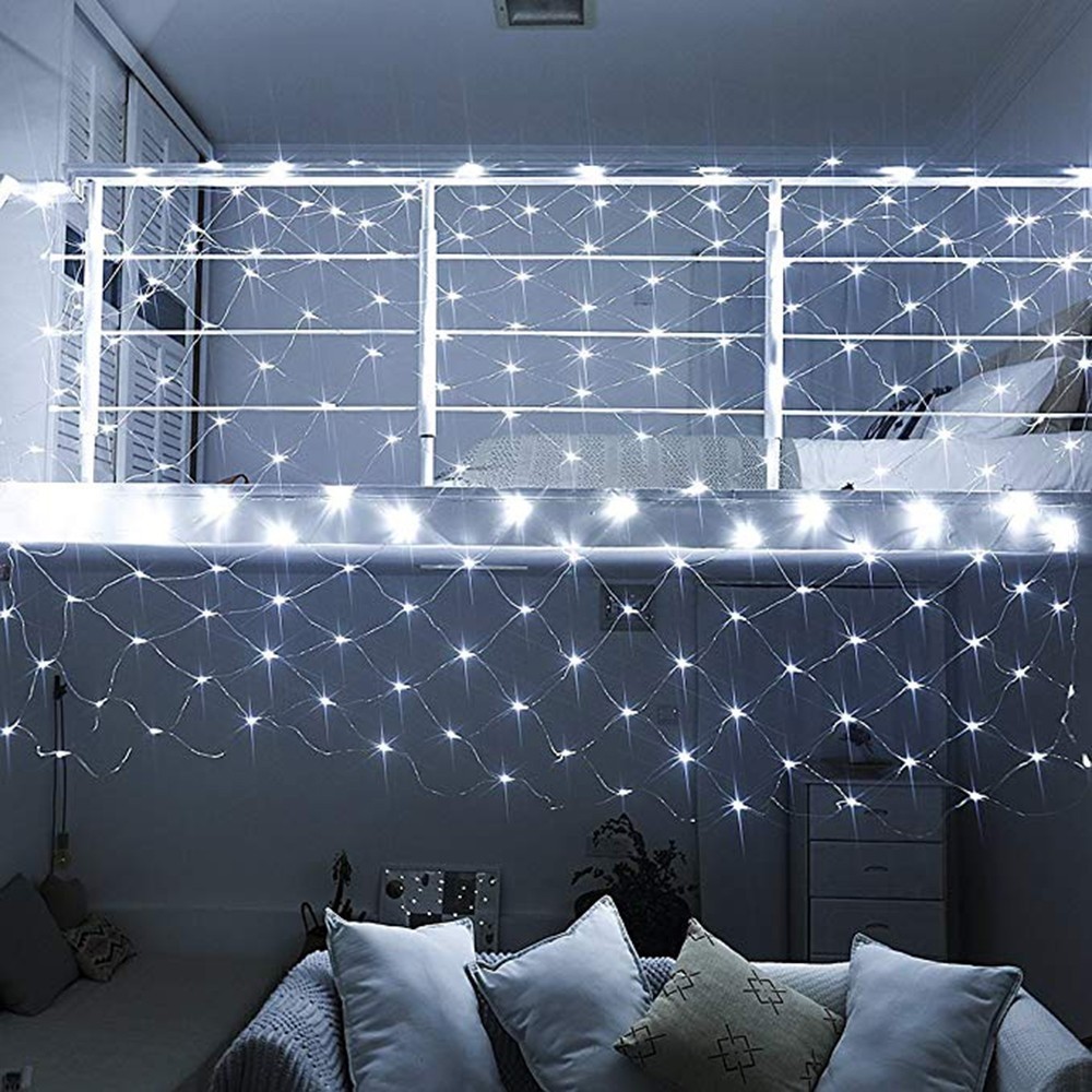 Instalatie Craciun, Tip Plasa, 3 m x 1.5 m, 240 LED-uri, Alb rece, 8 jocuri de lumini, Transformator cu telecomanda, Interconectabila, Prelungitor 5 m inclus, Fir transparent, Flippy - Image 4