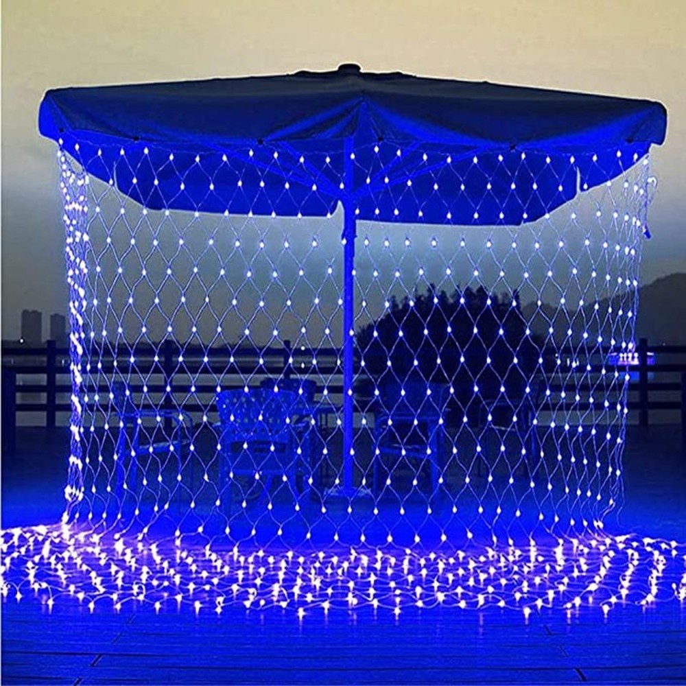 Instalatie Craciun, Tip Plasa, 3 m x 1.5 m, 240 LED-uri, Albastru, 8 jocuri de lumini, Transformator cu telecomanda, Interconectabila, Prelungitor 3 m inclus, Fir transparent, Flippy - Image 2