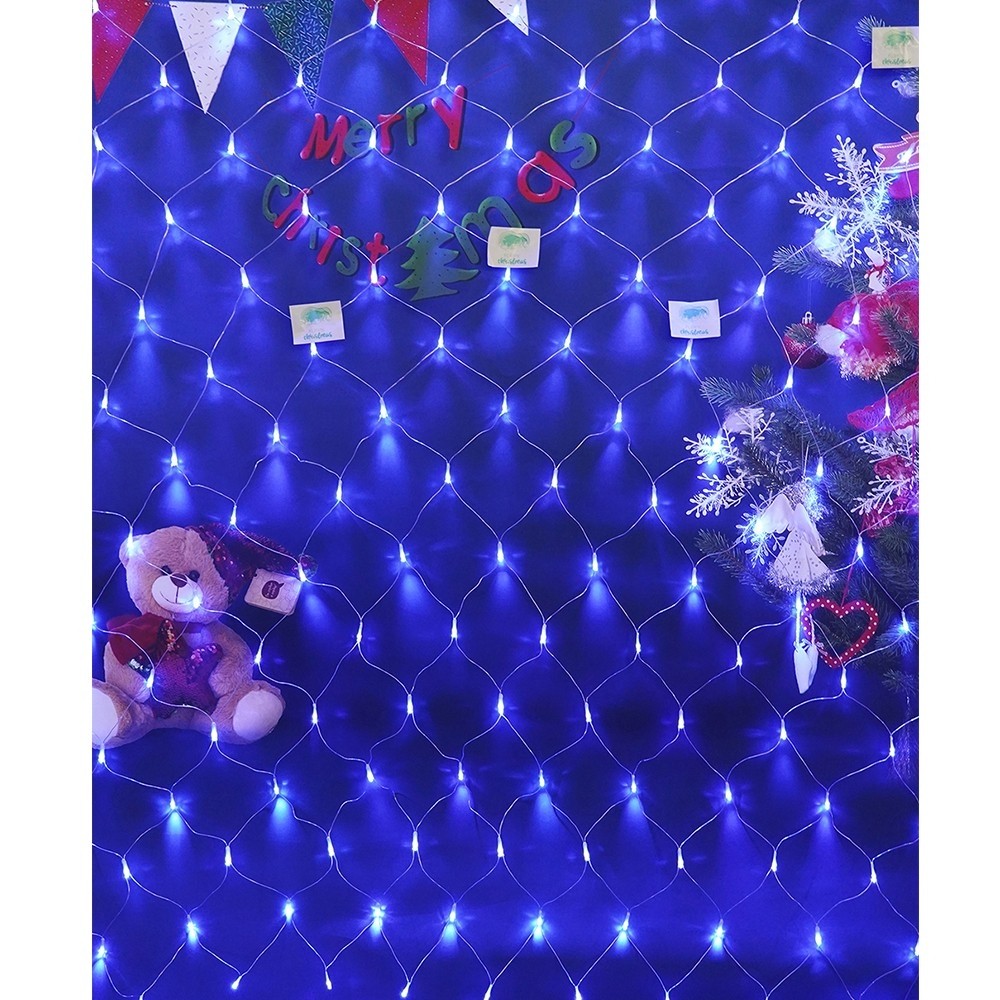 Instalatie Craciun, Tip Plasa, 3 m x 1.5 m, 240 LED-uri, Albastru, 8 jocuri de lumini, Transformator cu telecomanda, Interconectabila, Prelungitor 3 m inclus, Fir transparent, Flippy - Image 5