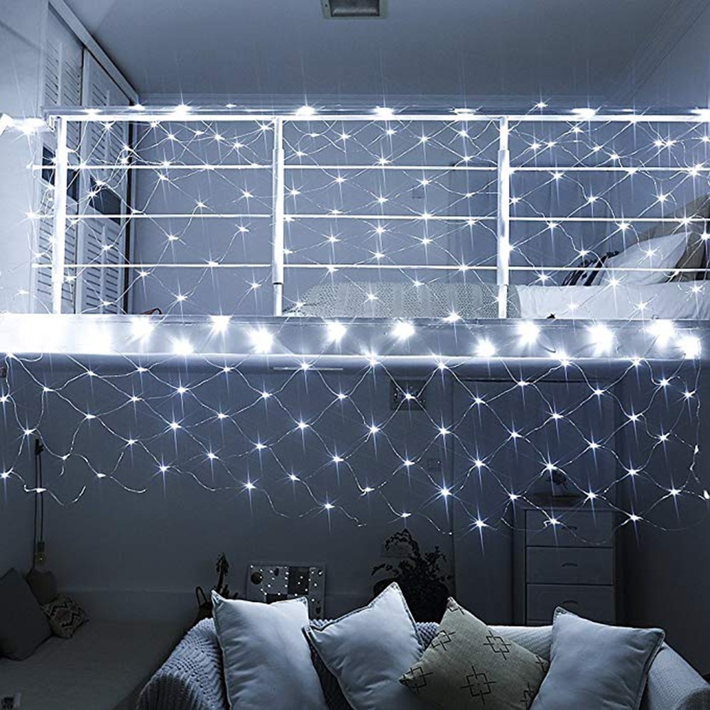 Instalatie Craciun, Tip Plasa, IP 44, 25 x 1 m, 1200 LED-uri, Alb rece, 8 jocuri de lumini, Transformator fara telecomanda, Interconectabila, Prelungitor 3 m inclus, Fir transparent, Flippy - Image 2