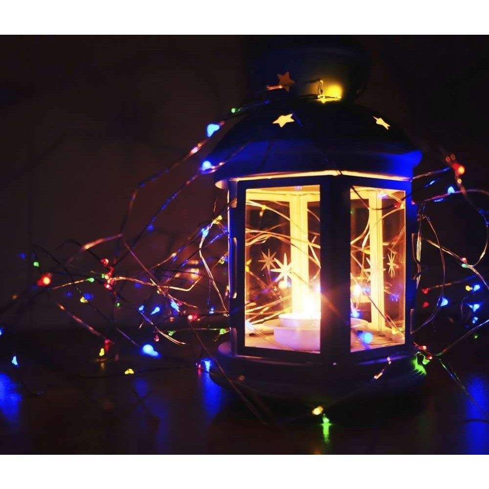 Instalatie de Craciun, Liniara, 3 m, Baterii, 30 LED-uri, 2 Jocuri de Lumini, Fir Cupru, Multicolor - Image 3