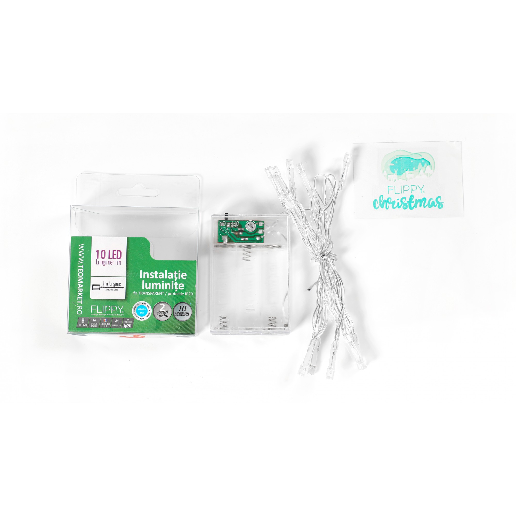Instalatie de Craciun cu Baterii Tip Liniar, 2 jocuri de lumini, Fir transparent 1 m 10 LED -uri, Albastru - Image 5