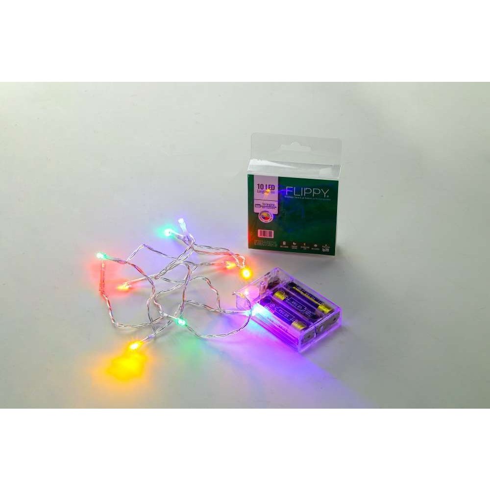 Instalatie de Craciun, Liniara, 1 m, Baterii, 10 LED-uri, Multicolor, 2 Jocuri de Lumini, Fir Transparent, Interior/Exterior, Flippy - Image 4