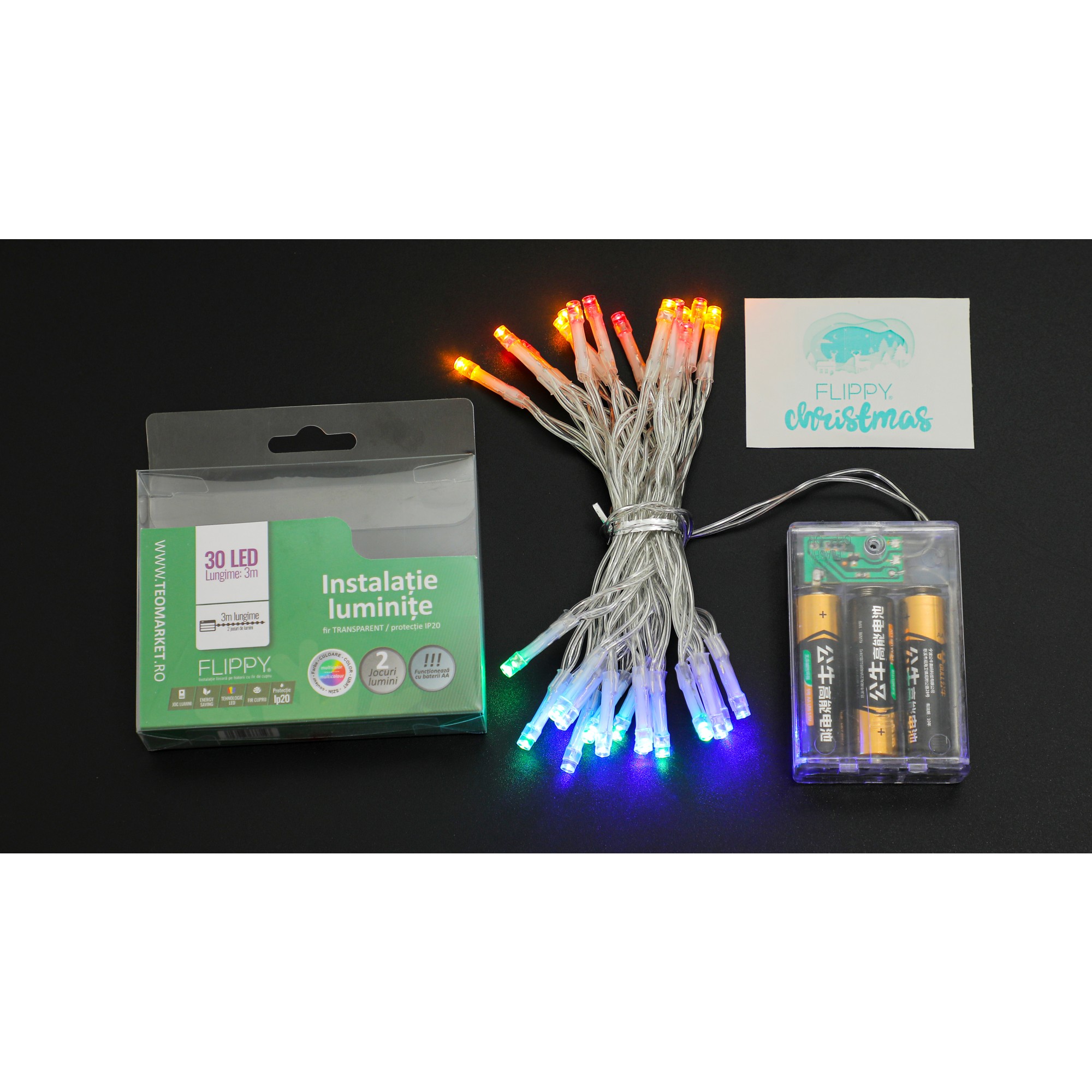 Instalatie de Craciun cu Baterii Tip Liniar, 2 jocuri de lumini, Fir Transparent 3 m 30 LED -uri, Multicolor - Image 8