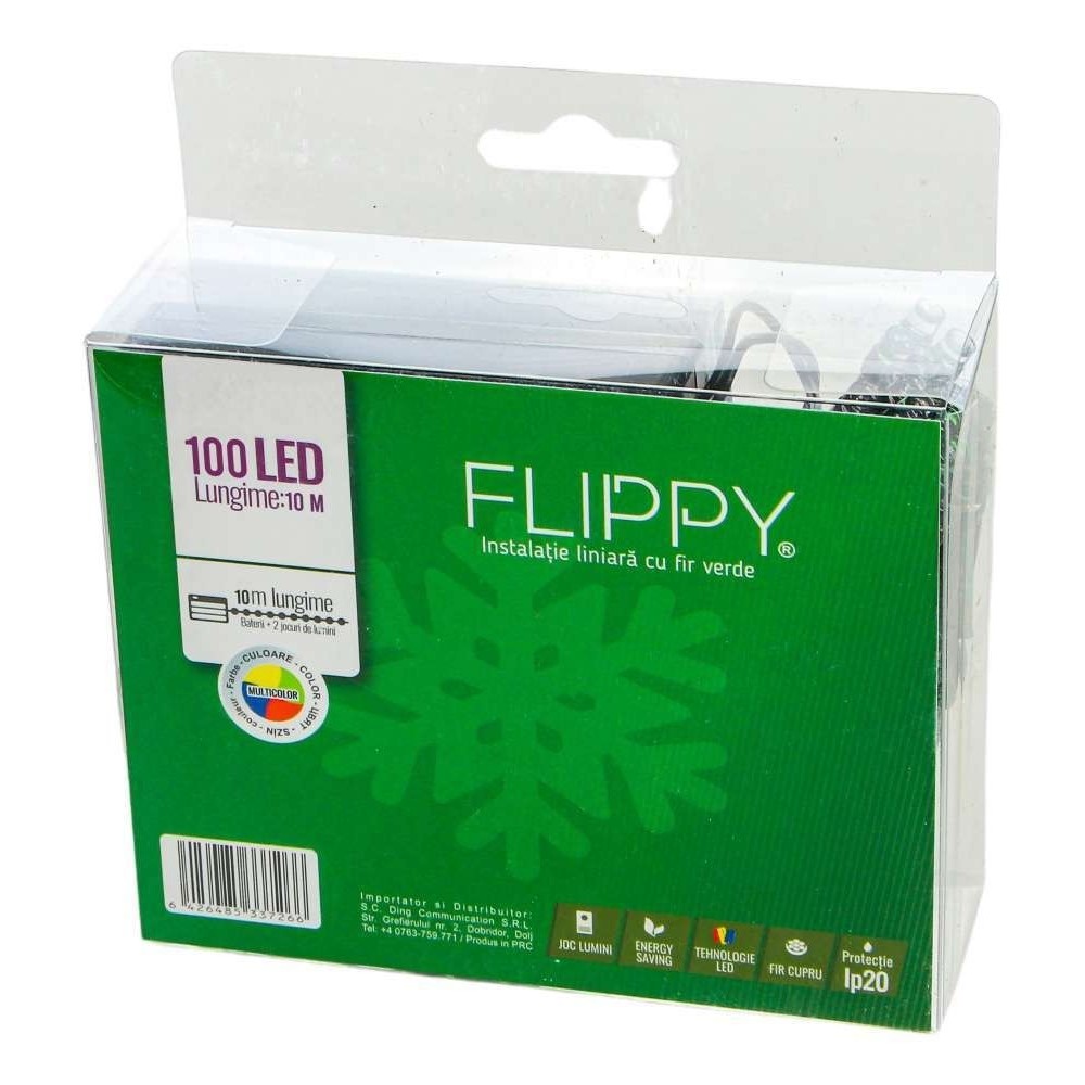 Instalatie de Craciun cu Baterii Tip Liniar, 2 jocuri de lumini, Fir Verde 10 m 100 LED -uri, Multicolor - Image 3