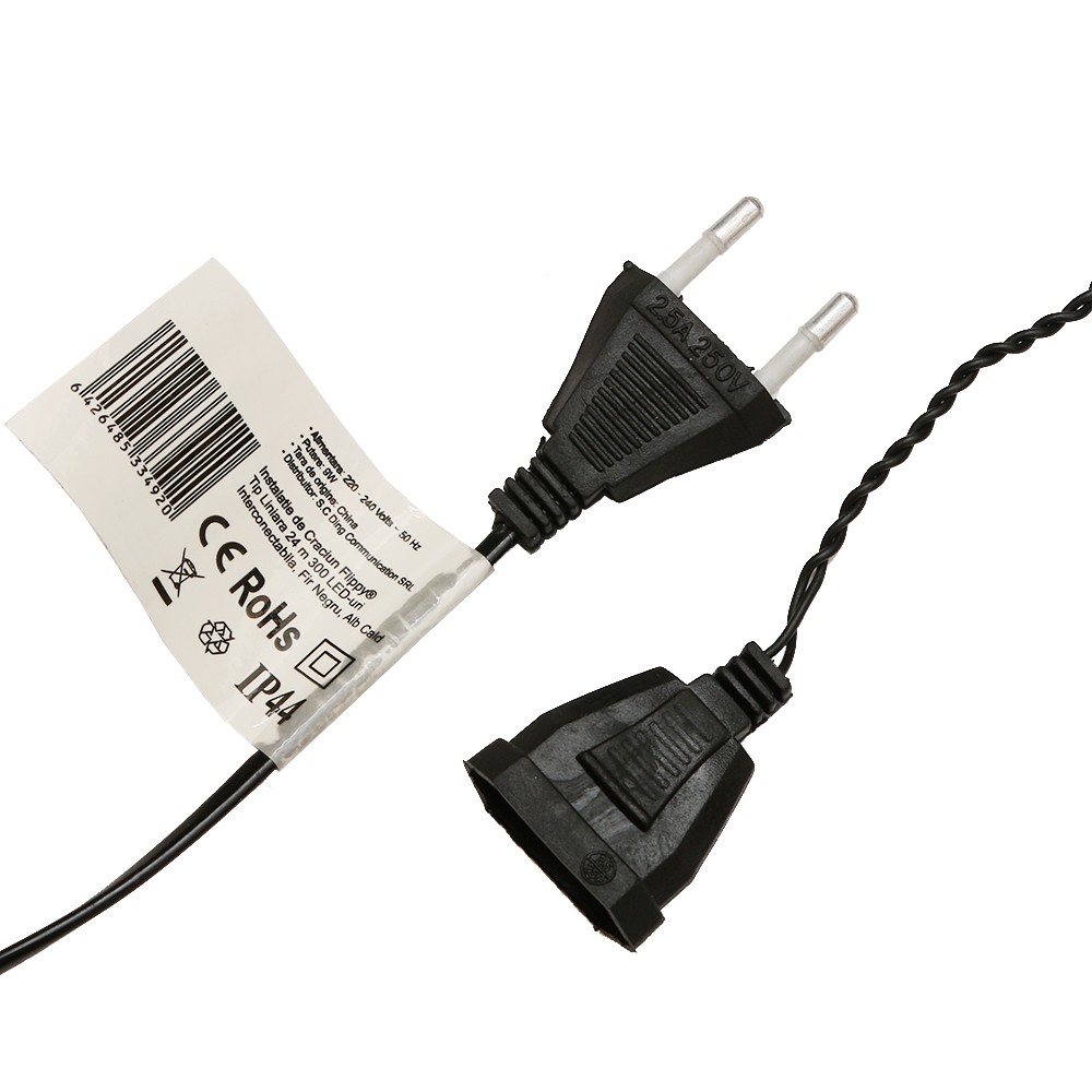 Instalatie de Craciun Flippy® Tip Liniara, Fir Negru, 24 m, 300 LED-uri, Interconectabila, Alb Cald - Image 6